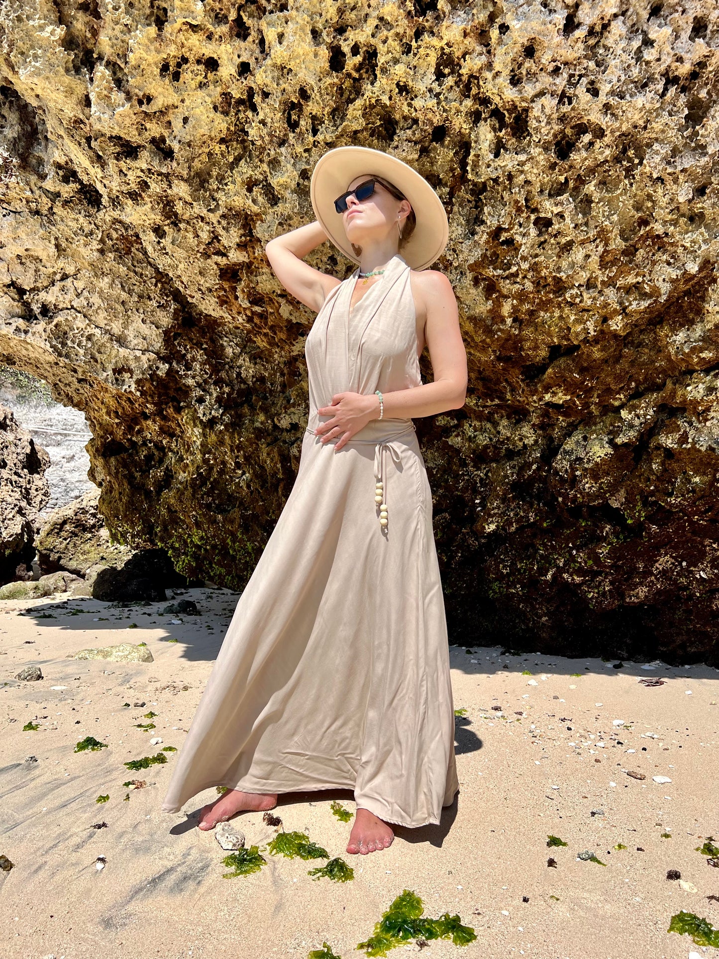 Off-the-shoulder maxi dress with a halter neck GRACE