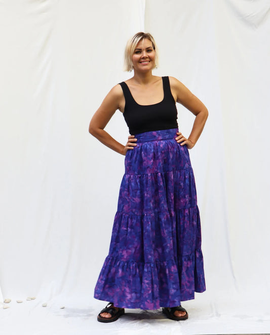 Tiered maxi skirt made of hand-dyed cotton/ Limited edition