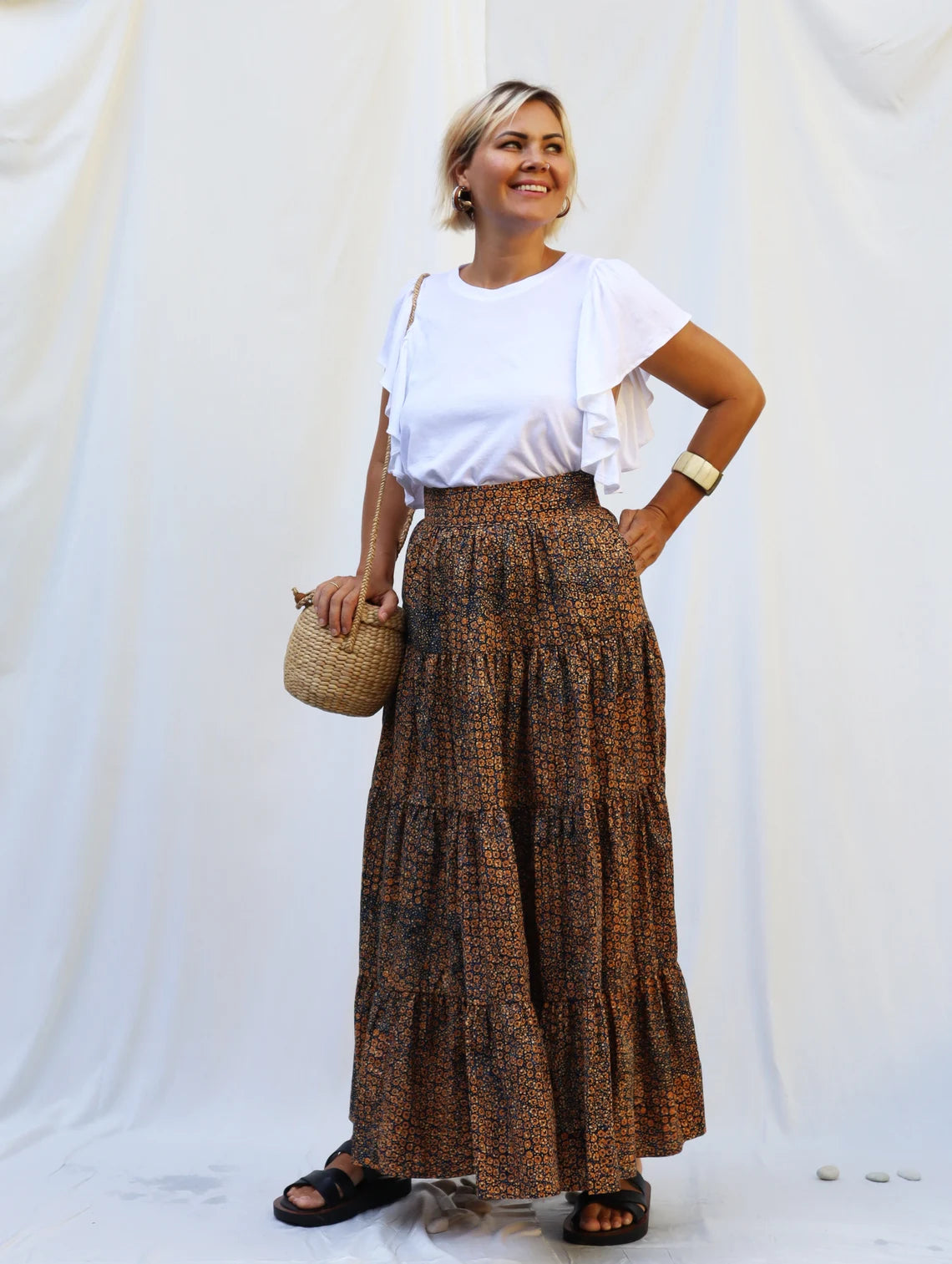 Tiered maxi skirt made of hand-dyed cotton/ Limited edition