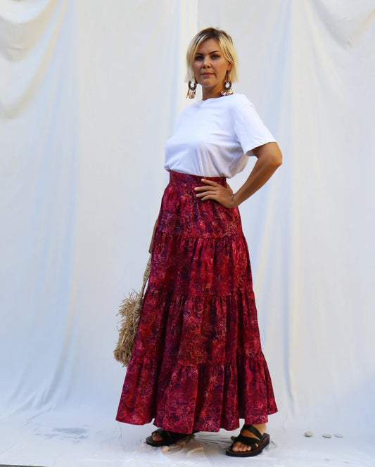 Tiered maxi skirt made of hand-dyed cotton/ Limited edition